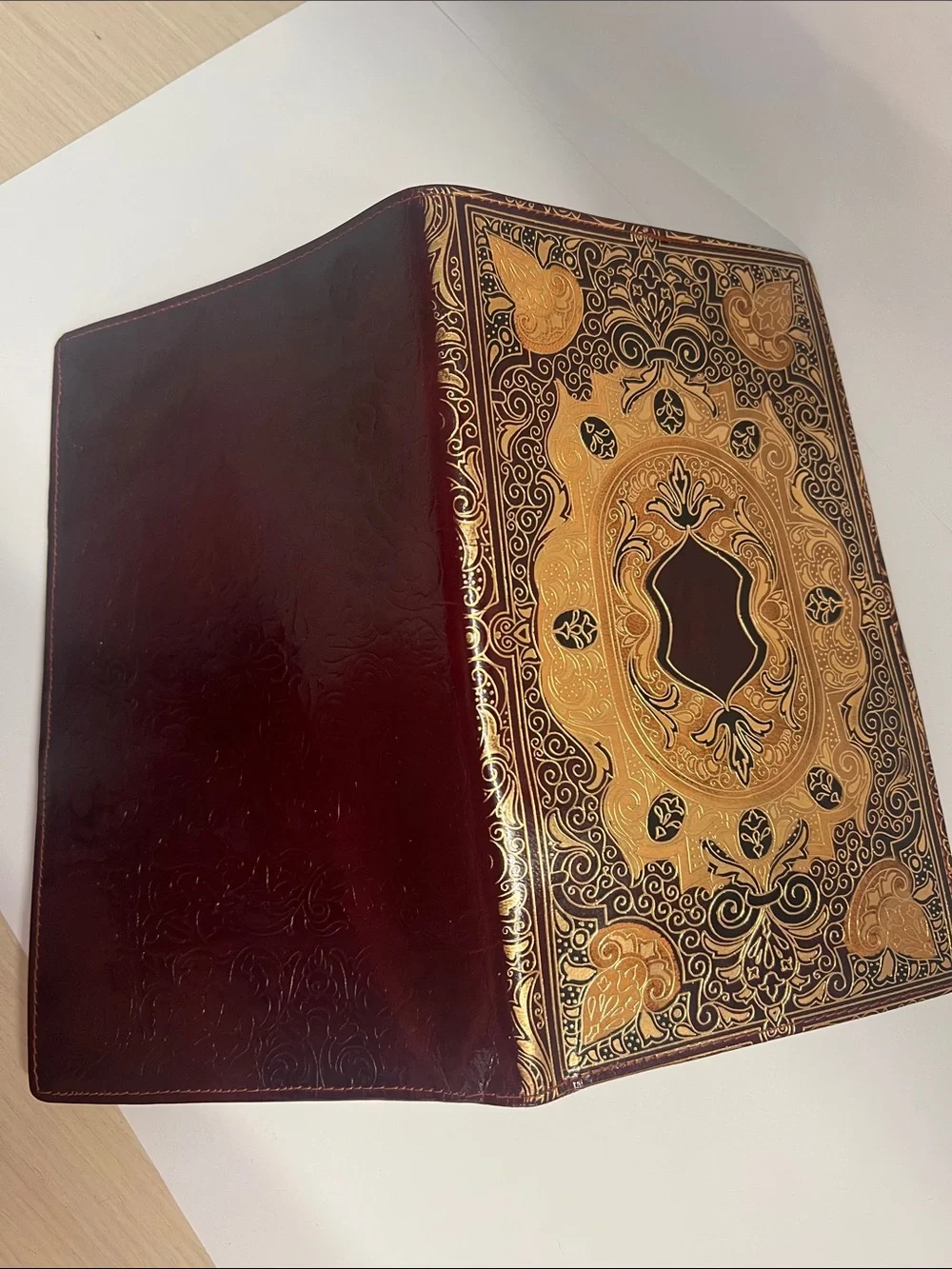 Vintage Gold Embossed Leather Painted Ornate Long Bi Fold Clutch Wallet